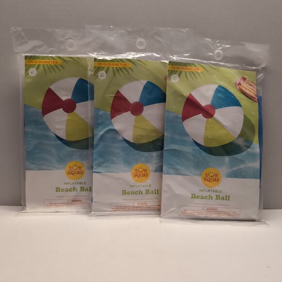 Lot of 3 Sun Squad 14 inch Beach Ball New Summer Party Pool Fun - Picture 1 of 8